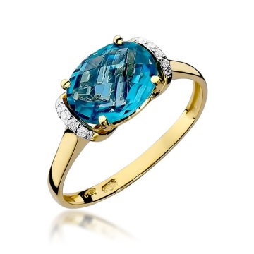 Inel Aur 9K cu Topaz Swiss 1.70 ct si Diamante Naturale 0.04 ct
