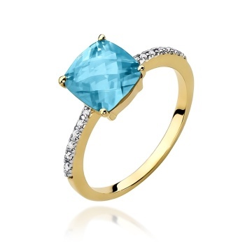Inel Aur 9K cu Topaz Swiss 2.00 ct si Diamante Naturale 0.07 ct