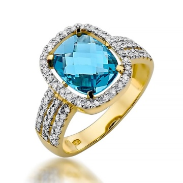 Inel Aur 9K cu Topaz Swiss 3.00 ct si Diamante Naturale 0.32 ct