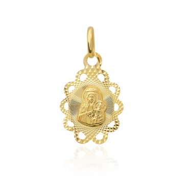 Medalion Oval Aur 14k cu Maica Sfanta si Iisus
