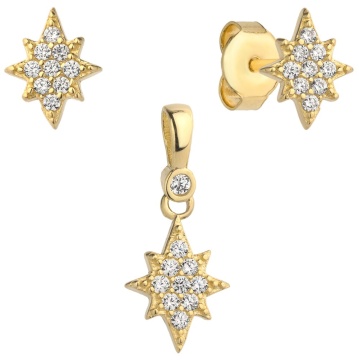 Set Cercei cu Stea Polara + Pandantiv si Cristale- Aur 14k