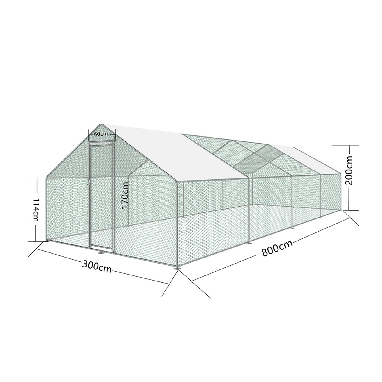 Cotet de gaini, pasari, pentru exterior 8 x 3 x 2 metri, otel galvanizat