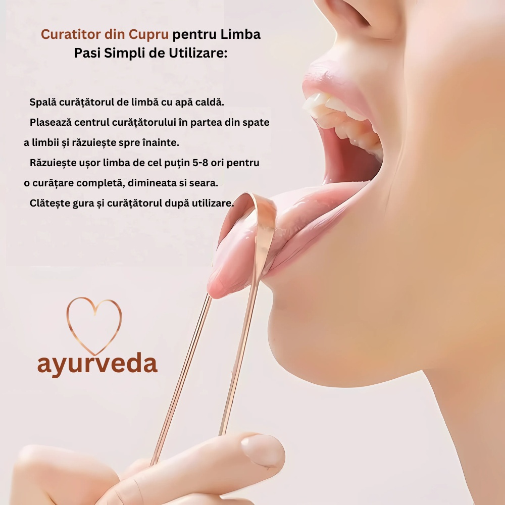 Dispozitiv Ayurvedic din Cupru Pur, Curatarea Limbii - 2 | YEO