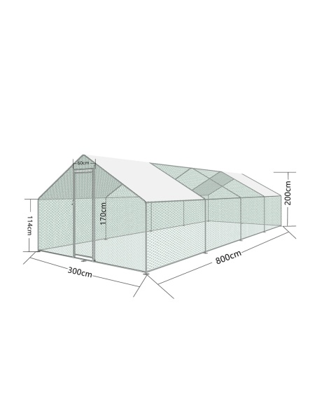 Cotet de gaini, pasari, pentru exterior 8 x 3 x 2 metri, otel galvanizat