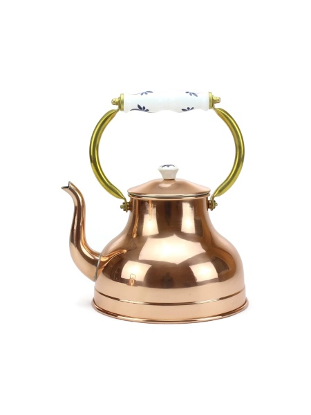 Ceainic din Cupru Lucios, Toarta Bronz si Ceramica, 1,5L