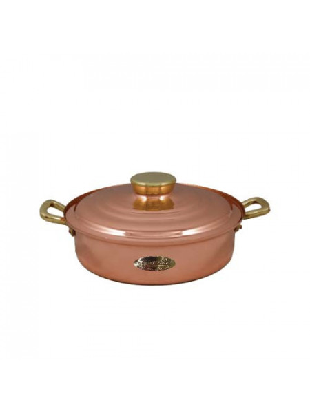 Cratita din Cupru Ø22cm, cu Capac, Manere Bronz - Img 1