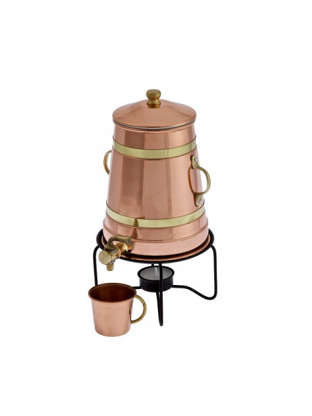Carafa Cupru Incalzitor Ceai, Cafea, Vin Fiert 1,5L, cu capac, suport si robinet