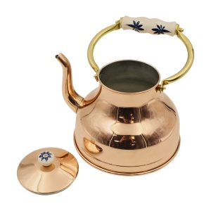 Ceainic din Cupru Lucios, Toarta Bronz si Ceramica, 1,5L - Img 2