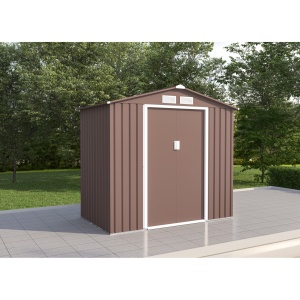 Magazie metalica pentru gradina 213x131x195 cm, maro, usa culisanta dubla - Img 7
