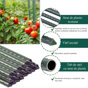 Set 10 araci Otel + PVC 1.8 x 210 cm, Suport pentru legume, rosii, castraveti, sera, solar, gradina - Img 2