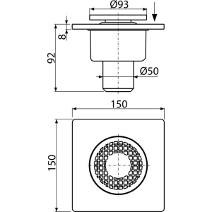 Sifon pentru pardoseala 150×150/50 mm, ieşire verticală, grătar plastic - Img 2