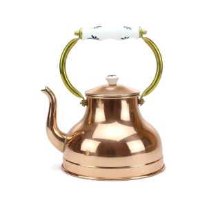 Ceainic din Cupru Lucios, Toarta Bronz si Ceramica, 1,5L - Img 1