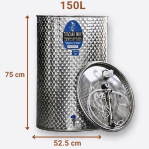 Cisterna inox vin 150L cu capac cu etansare gonflabila – AISI 304, fund plan - Toscana Inox - Img 2