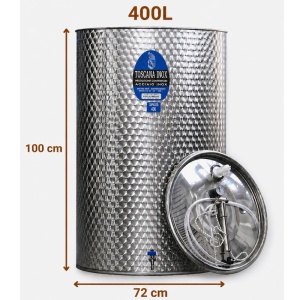Cisterna inox vin 400L cu capac cu etansare gonflabila – AISI 304, fund plan - Toscana Inox - Img 2