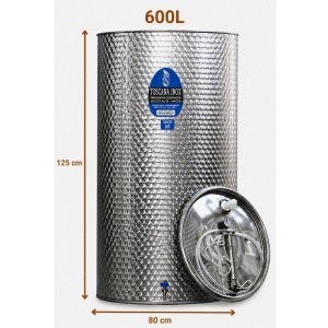 Cisterna inox vin 600L cu capac cu etansare gonflabila – AISI 304, fund plan - Toscana Inox - Img 2