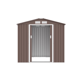 Magazie metalica pentru gradina 213x131x195 cm, maro, usa culisanta dubla - Img 4