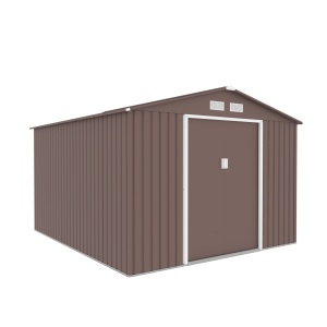 Magazie metalica pentru gradina 277x322x203 cm, maro, usa culisanta dubla - Img 3