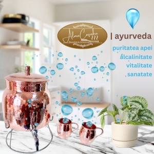 Set Rezervor 8 L Lovitura Ciocan si 2 Cani Cupru 400 ml pentru Apa Ayurveda AlmaCozinha - Img 2