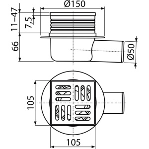 Sifon pardoseală APV26 iesire laterala 105×105/50 mm, grătar oţel, retinere mirosuri - Img 3