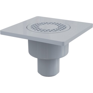 Sifon pentru pardoseala 150×150/50 mm, ieşire verticală, grătar plastic