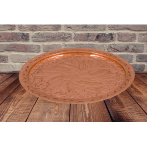 Tava Rotunda din Cupru pentru Servit, Gravata Manual, 24 cm, Lucrata Manual in Grecia - Img 3