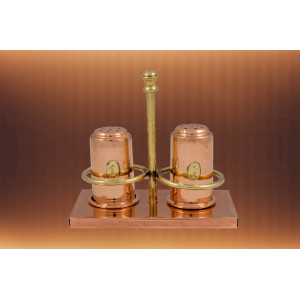 Set Solnita din Cupru Sare si Piper cu Suport, Lucrat Manual in Grecia - Img 3