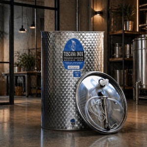 Cisterna inox vin 100L cu capac cu etansare gonflabila – AISI 304, fund plan - Toscana Inox