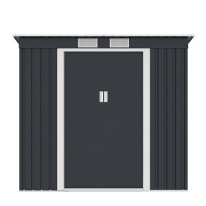 Magazie metalica pentru gradina 201x121x176 cm, gri, usa culisanta dubla - Img 3