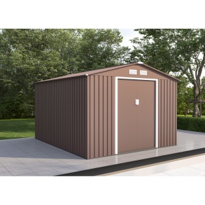 Magazie metalica pentru gradina 277x322x203 cm, maro, usa culisanta dubla - Img 7