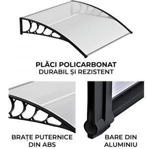 Marchiza copertina policarbonat 150x120 cm, placi transparente, suporturi negre - Img 2