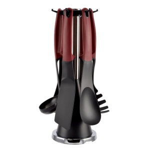 Set de Servire din Plastic cu Mâner din Silicon, 6 Piese + Suport