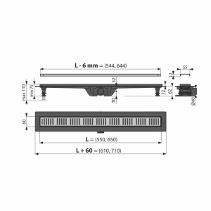 Set rigola dus BLACK EDITION cu capac auriu Alcadrain APZ10-BLACK BRASS Simple - Img 2