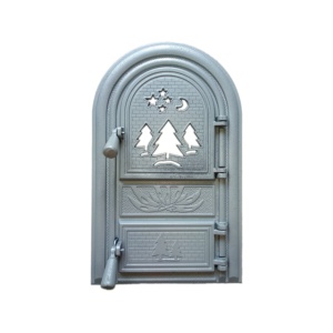 Usa din fonta cu geam pentru sobe, seminee, cu cenusar, gri