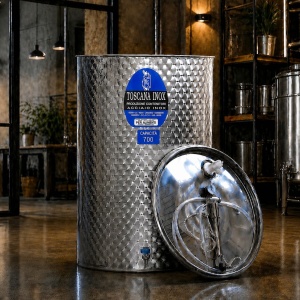 Cisterna inox vin 700L cu capac cu etansare gonflabila – AISI 304, fund plan - Toscana Inox