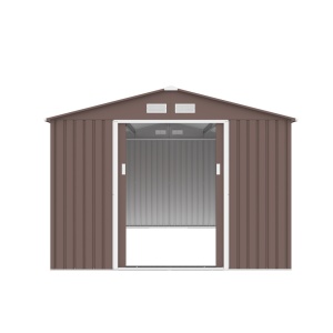 Magazie metalica pentru gradina 277x322x203 cm, maro, usa culisanta dubla - Img 4