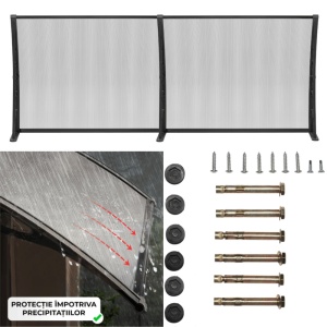 Marchiza copertina policarbonat 200x120 cm, placi transparente, suporturi negre - Img 8