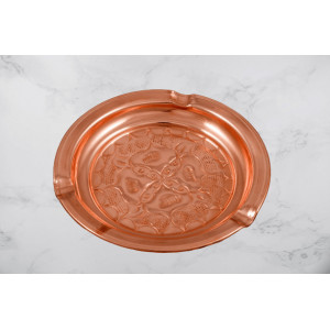 Scrumiera din cupru gravata manual, vintage, diametru 15.5 cm - Img 4