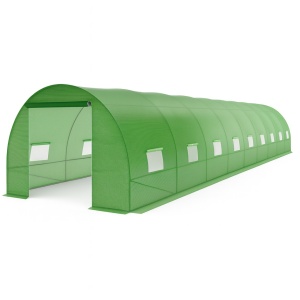 Sera tip tunel pentru gradina 3x8x2 m, cadru metalic galvanizat, 16 ferestre si folie PE verde - Img 1