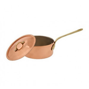 Cratita din Cupru Ø18cm, cu Capac, Maner Bronz - Img 2