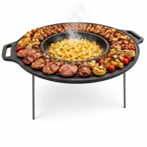 Disc fonta adanc, 50 cm cu 2 manere si picioare demontabile, vas central pentru prajire