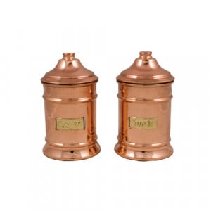 Set 2 recipiente cupru masiv pentru zahar si cafea 500ml fabricate manual in Grecia