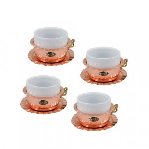 Set 4 Cesti Cafea din Cupru si Portelan 200ml