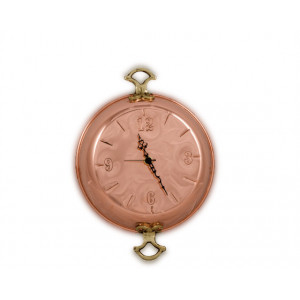 Ceas de perete din cupru model tigaie cu 2 manere, fabricat manual in Grecia, cu mecanism Quartz made in Germany, ideal pentru bucatarie, cafenea, pub sau cabana. - Img 2