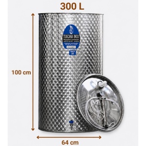 Cisterna inox vin 300L cu capac cu etansare gonflabila – AISI 304, fund plan - Toscana Inox - Img 2