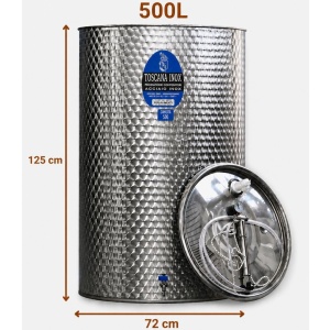 Cisterna inox vin 500L cu capac cu etansare gonflabila – AISI 304, fund plan - Toscana Inox - Img 2