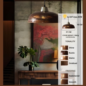 Lustra vintage din cupru CS08CO, finisaj lovitura de ciocan, rustic, diametru 43 cm - Img 4