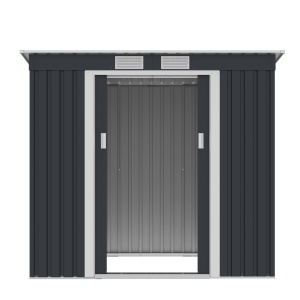 Magazie metalica pentru gradina 201x121x176 cm, gri, usa culisanta dubla - Img 4