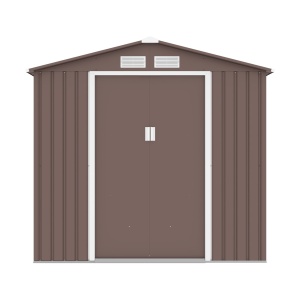 Magazie metalica pentru gradina 213x195x195 cm, maro, usa culisanta dubla - Img 2