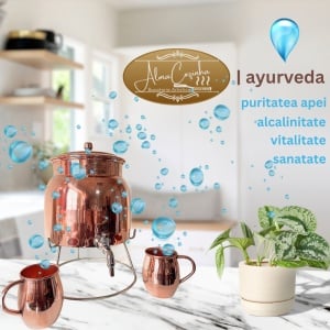 Set Rezervor 8 L + 2 Cani 400 ml din Cupru Lucios pentru Apa, Ayurveda - Img 2