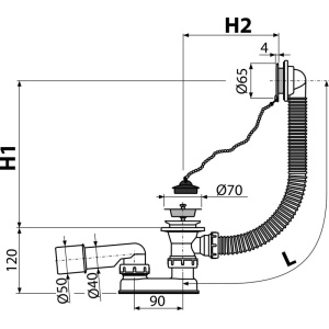 Ventil cadă cu preaplin, cromat A501 alcadrain - Img 2